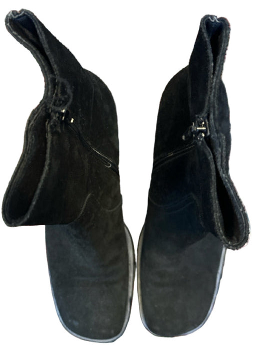 Shoe Size 41 Black Suede Side Zip Block Heel Square Toe Boots