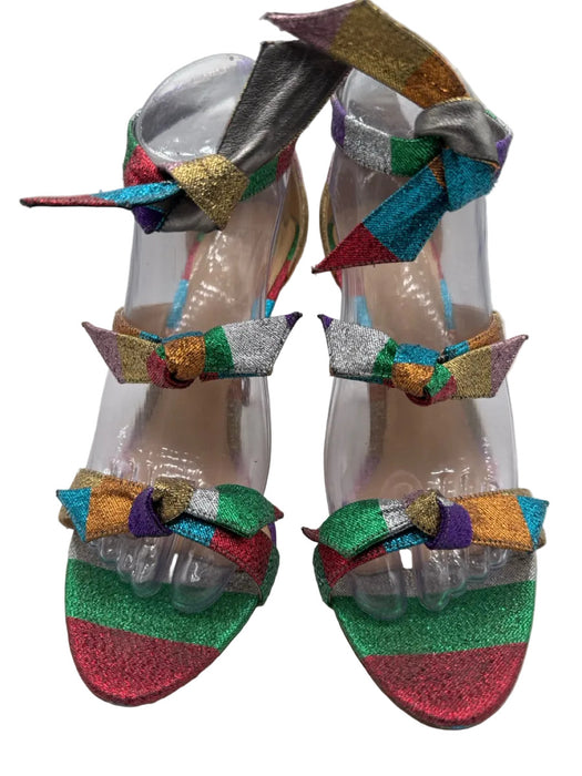 Alexandre Birman Shoe Size 40 Rainbow Leather & Textile Bow detail Striped Pumps