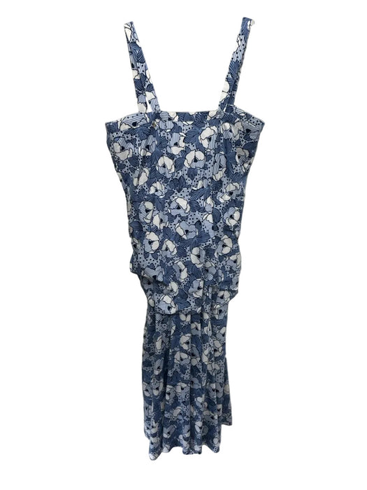 Veronica Beard Size 6 White, Blue & navy Cotton Shoulder Straps Floral Dress
