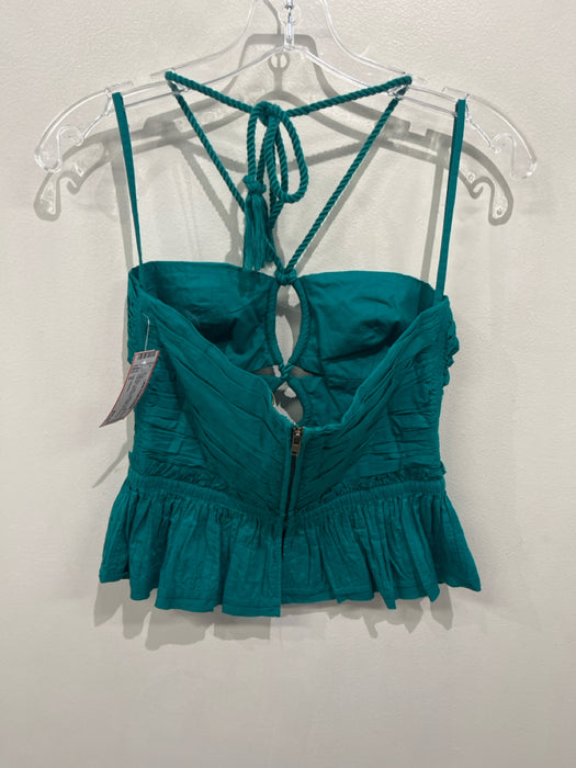 Ulla Johnson Size 0 Teal Blue Cotton Gathered front keyhole Sleeveless Top