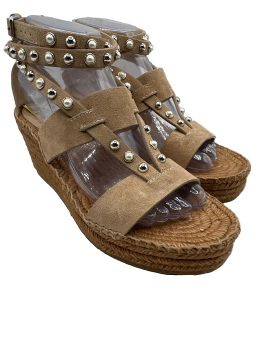 Jimmy Choo Shoe Size 38 Brown Suede & Raffia open toe Studded Espadrille Sandals