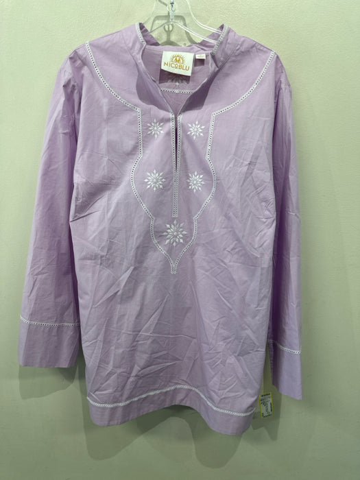 NicoBlu Size XL Lilac Cotton Blend Abstract Stiching Long Sleeve Tunic Top