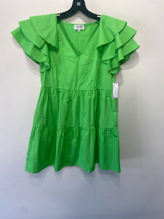 Crosby Size S Green Cotton V Neck Tiered Cap Sleeve Tiered Midi Dress
