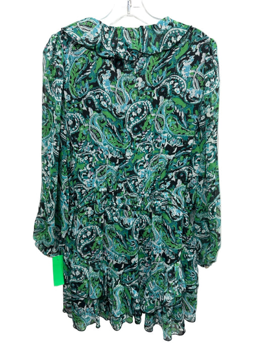 Zara Size M Green, Blue, White Synthetic Long Sleeve Abstract Knee length Dress