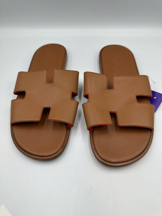 Hermes Shoe Size 42 Tan Leather Solid Sandal Men's Shoes