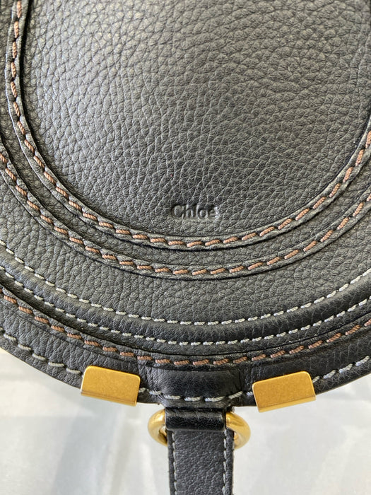 Chloe Black & Gold Calf Leather Stiching Detail Round Cross Body Strap Bag