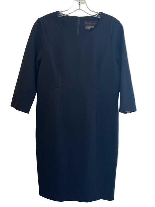 Nina Mclemore Size 6 Black Viscose Round Neck Zip Back 1/2 sleeve Solid Dress