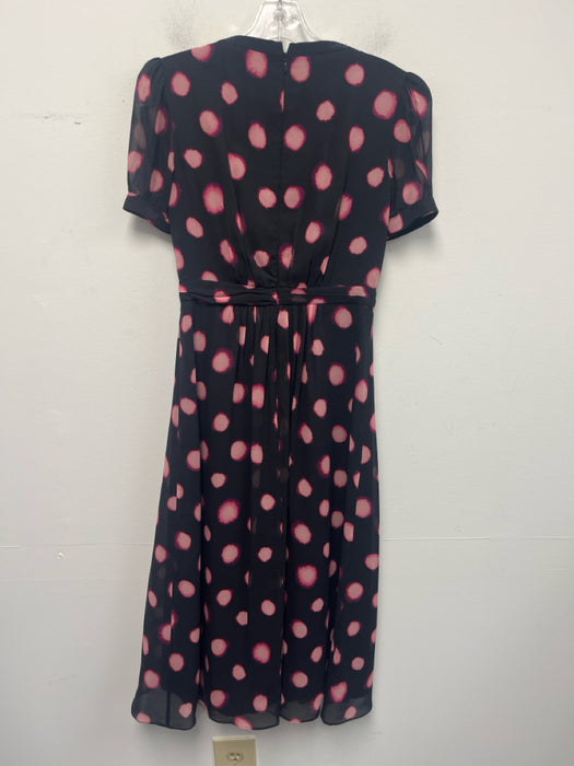 Saloni Size 0 Black, Pink & Red Silk Dotted Short Sleeve Bow Applique Dress