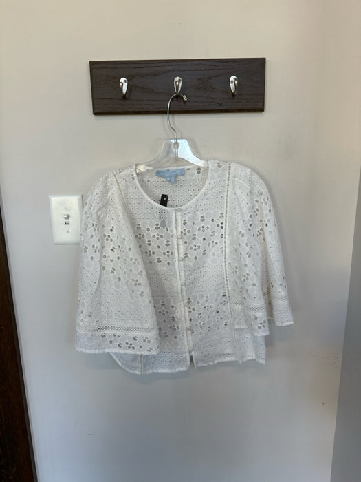 Hill House Size M White Cotton Cape Sleeve Eyelet Button Down Top