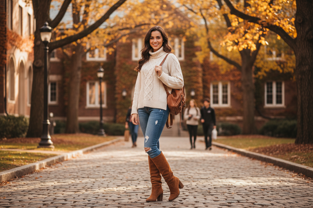 college girl in boots