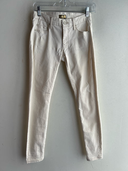 Mother Size 26 Cream Cotton Blend Mid Rise 5 Pocket Zip Fly Skinny Jeans