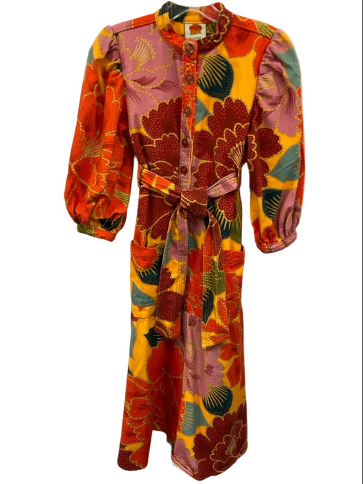 Farm Rio Size XS Red, Yellow, Pink Cotton Long puff sleeve Floral Dress