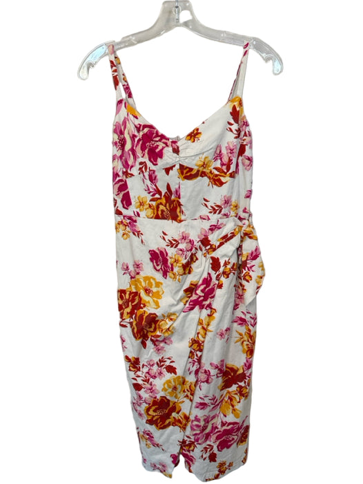 Great Jones Size 4 Cream & pink Cotton Spaghetti Strap Flowers Midi Dress