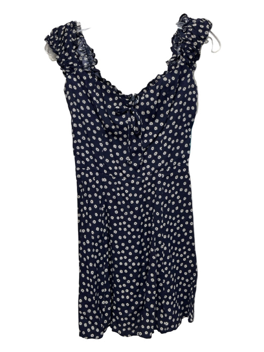 Reformation Size 0 Navy Blue & White Viscose & Rayon floral print smocked Dress