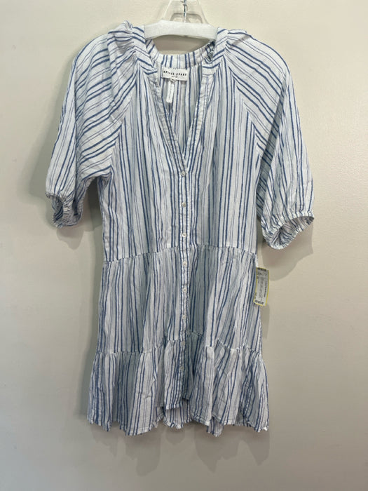 Apiece Apart Size XS White & Blue Cotton Vertical Stripes Button Down Dress