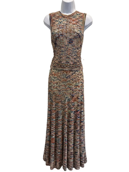 Zimmermann Size 1/S Beige & Multi Cotton Marled Open Knit Sleeveless Skirt Set