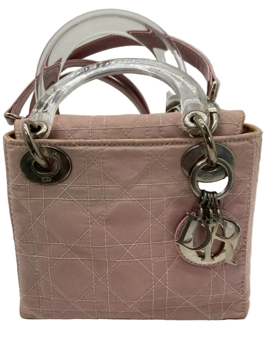 Christian Dior Mauve Pink Nylon Clear Handles Quilted Top Flap Bag