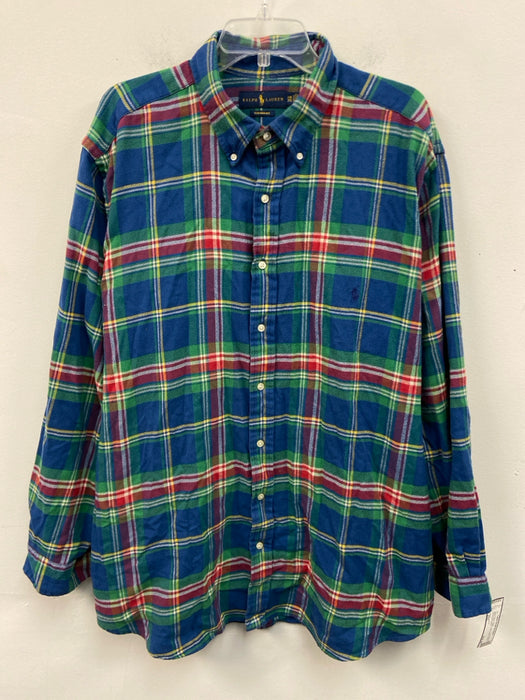 Ralph Lauren Size 2XB Blue & Multi Cotton Plaid Button Down Long Sleeve Shirt