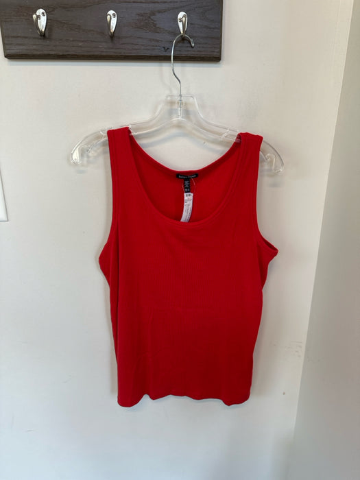 Eileen Fisher Size L Red Cotton Blend Sleeveless Textured Buttons Top