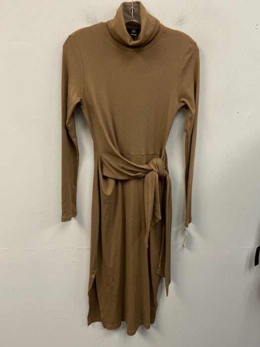 Lauren Ralph Lauren Size M Tan Cotton & Modal Tie Waist Ribbed Turtleneck Dress