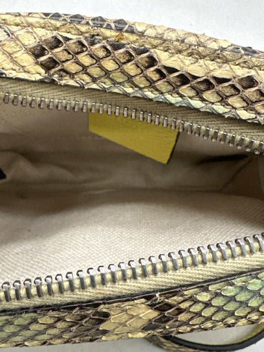Gucci Cream, Brown, Multi Leather Snake Print Zip Close Cross Body Strap Bag