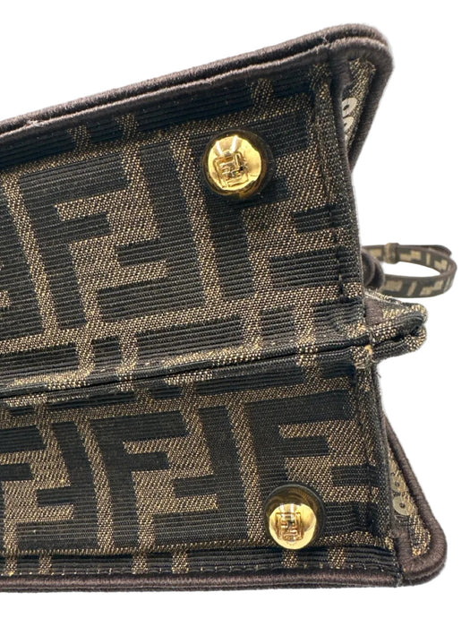 Fendi Brown Canvas Sequin Zucca Monogram Top Handle Crossbody Bag