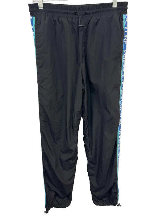 Versace Couture Size S Black & Blue Synthetic Solid Jogger Athleisure Pants