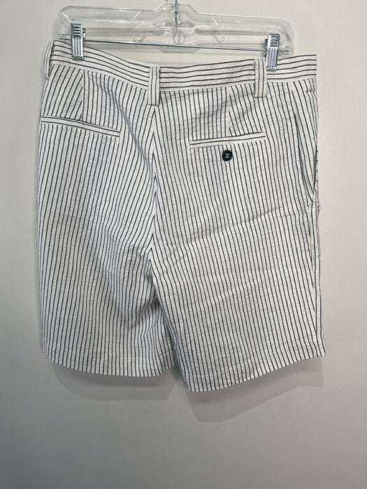Etro Size 48 White & Navy Linen Striped Khakis Men's Shorts