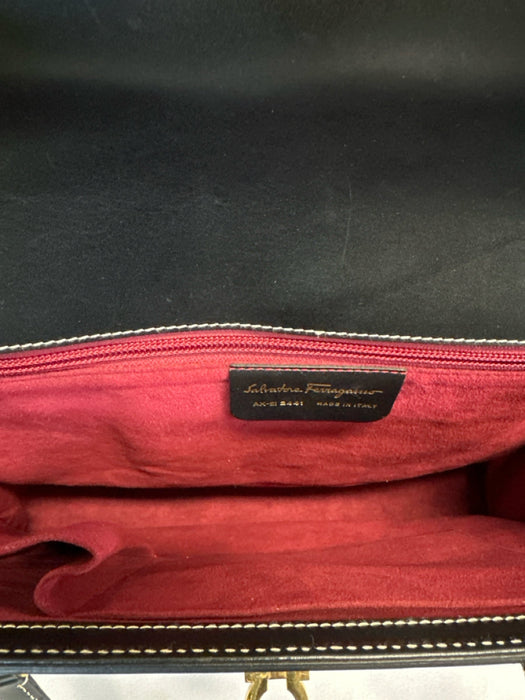Salvatore Ferragamo Black Leather Contrast Stitch Gold Hardware Shoulder Bag Bag
