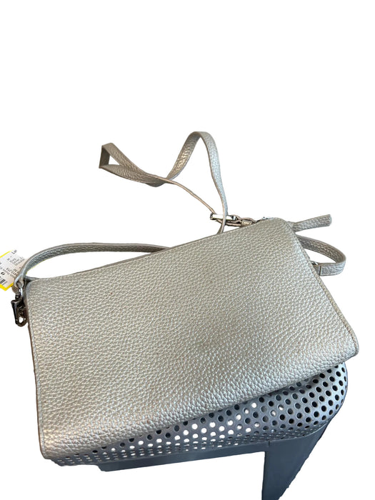 Tory Burch Silver Leather Silver Hardware Top Zip Shoulder & Crossbody Strap Bag