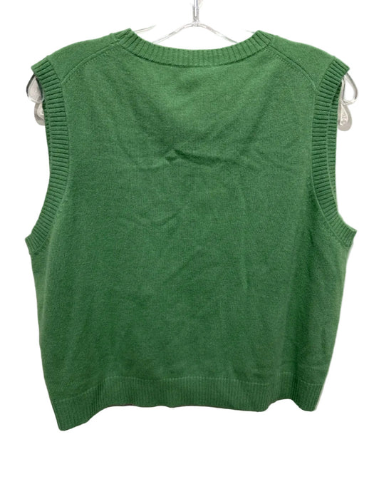 Doen Size XXL Green Cashmere Sleeveless Crew Neck Ribbed Detail Vest Sweater