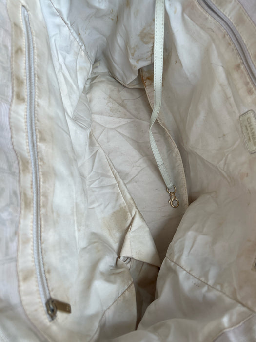 Chanel Cream Fabric Top Handle Inside Pocket Logo Brocade body Bag