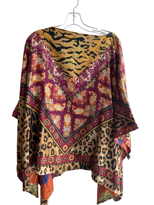 Etro Multi Silk All Over Print Side Button Animal Print Poncho