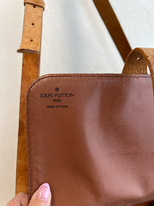 Louis Vuitton Brown Leather Buckle Detail Logo Print Brass Hardware Bag