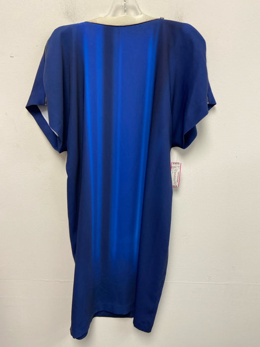 Elie Tahari Size L Blue Polyester Wide Neck Sleeveless Satin Zipper Detail Dress
