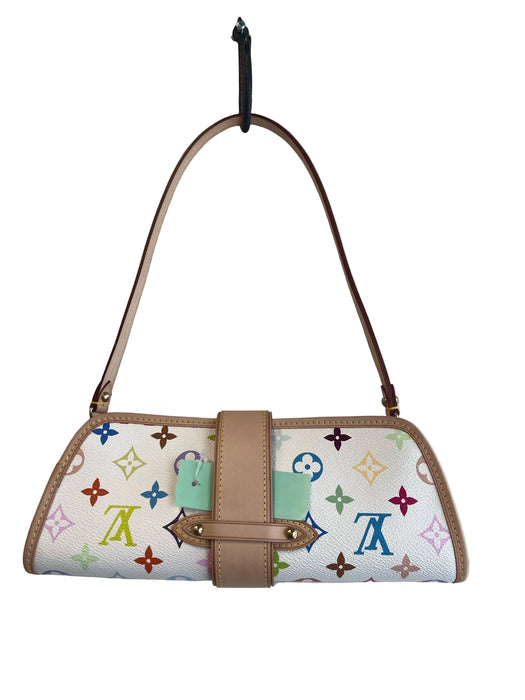 Louis Vuitton White & Multi Print Coated Canvas Monogram Leather Accents Bag