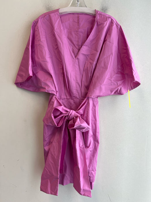 Devotion Twins Size M Pink Cotton V Neck Short Sleeve Tie Waist Dress