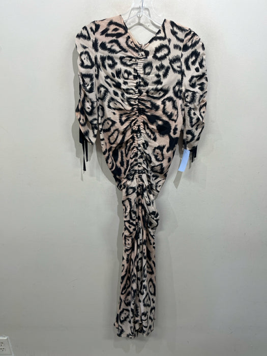 Alice McCall Size S Pale Pink & Black Silk Animal Print Ruched Ribbon Tie Dress