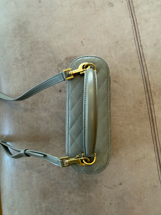 Saint Laurent Taupe & Gold Leather Zip Close Quilted Logo Crossbody Strap Bag