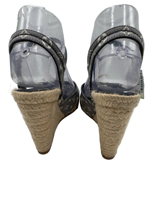 Louis Vuitton Shoe Size 37.5 Navy Blue & Beige textile upper Monogram Sandals