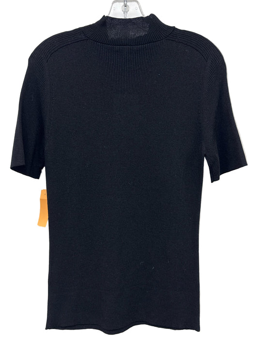 Lafayette 148 Size L Black Lyocell Short Sleeve Ribbed Knit Mock Neck Top
