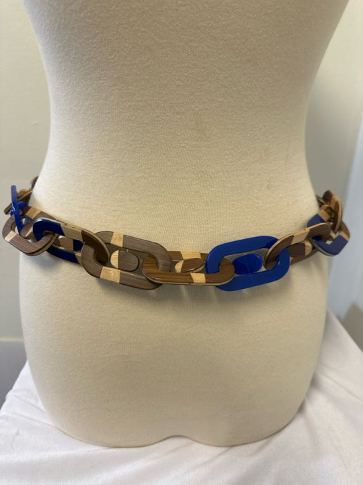 Marni Brown & Blue Plexiglass Wood Tie Belts