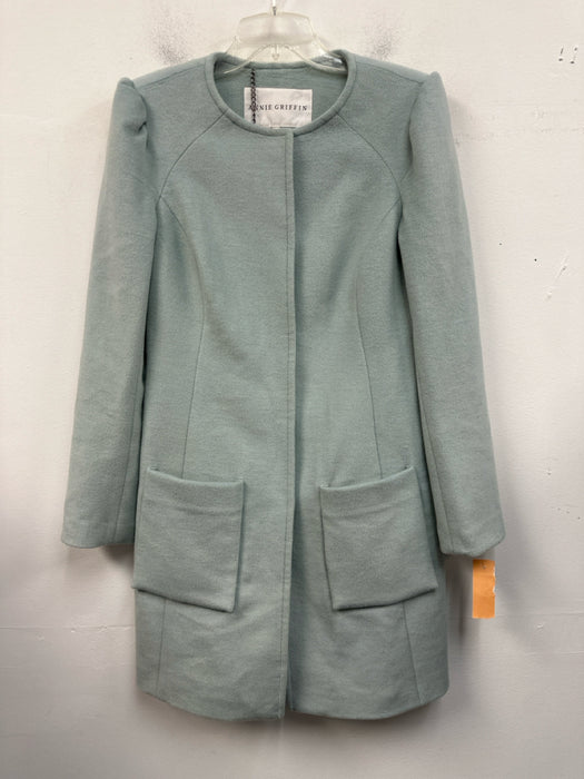 Annie Griffin Size M Seafoam Blue Wool Blend Paneled Snap Button Front Coat