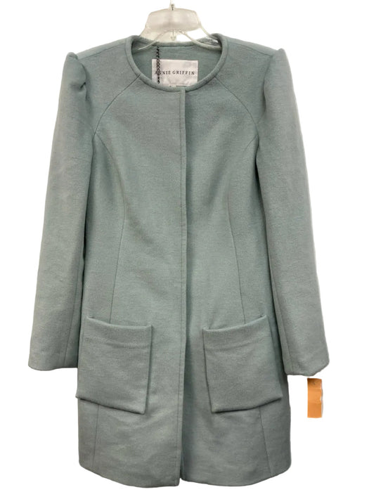 Annie Griffin Size M Seafoam Blue Wool Blend Paneled Snap Button Front Coat