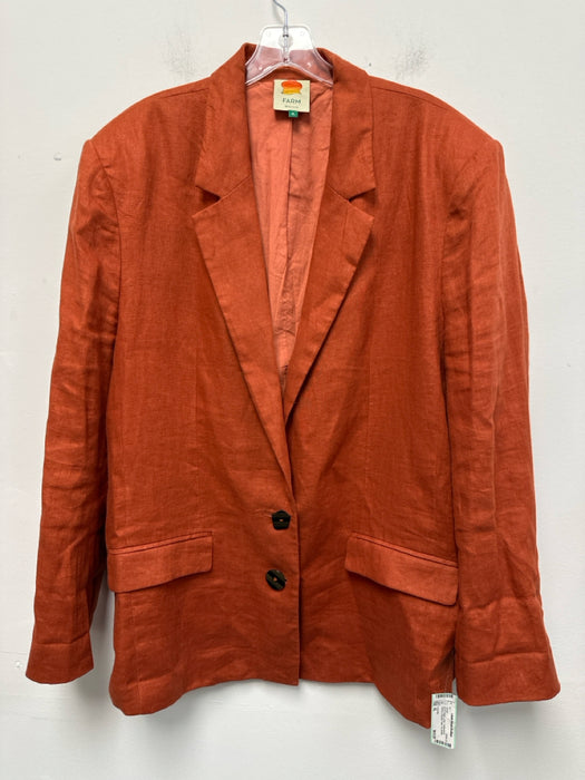 Farm Rio Size XL Burnt Orange Linen Tortoiseshell Buttons Shoulder Pads Jacket