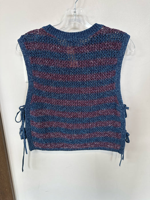 Rag & Bone Size M Navy & Maroon Cotton Blend Loose Knit Striped Sweater