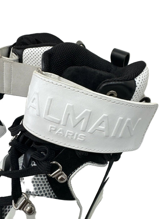 Balmain Shoe Size 46 White & Black Leather Two Tone High Top Sneaker Men's Shoes