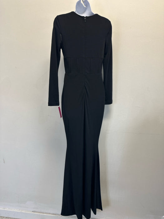 Alieva Size S Black Rayon Blend Long Sleeve Cut Out bustier Maxi Dress