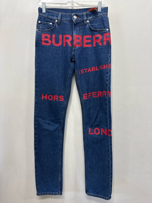 Burberry Size 28 Blue & Red Cotton Denim Graphic Zip Fly Jean Men's Pants