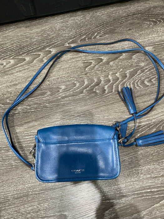 Coach Blue Leather Silver Hardware Crossbody Tassel Detail flap Bag